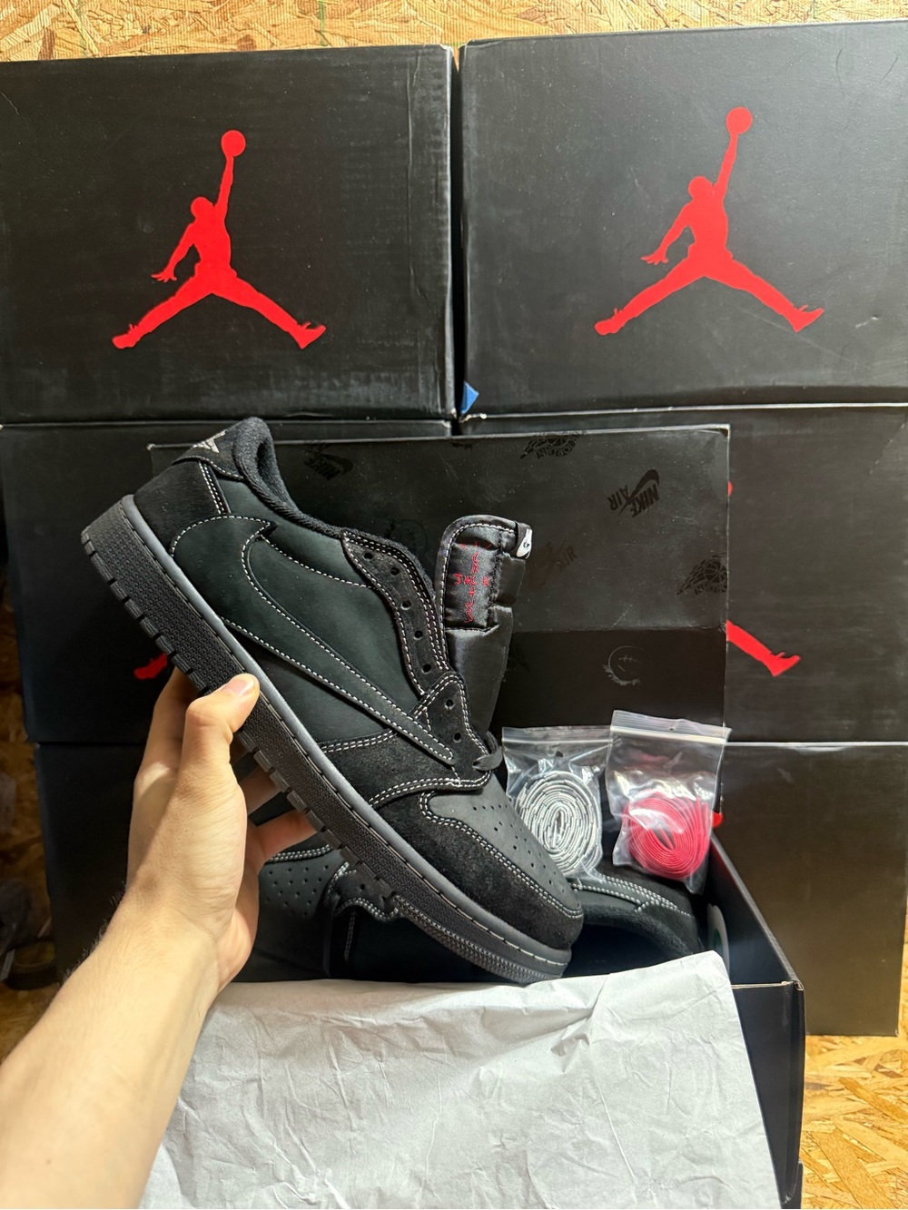 Nike Air Jordan 1 Low Travis Scott Black Phantom - Black with Red Accents